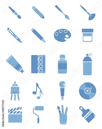 Art tools, illustration, vector on white background.