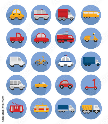 Diffrents kinds of transport, illustration, vector on white background.