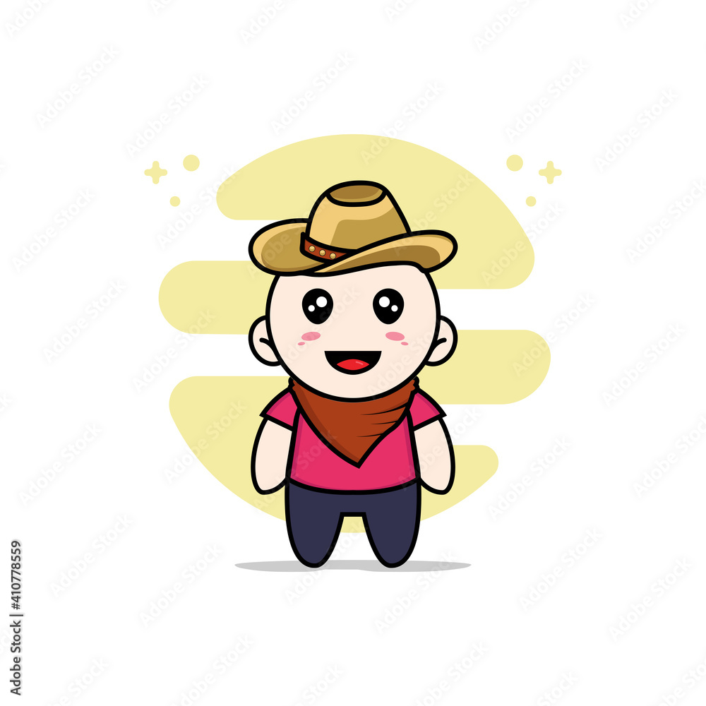 Cute kids character wearing cowboy costume.