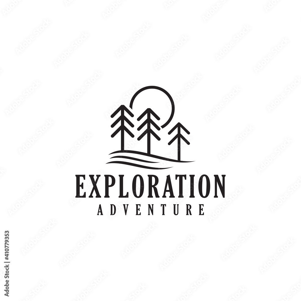 Simple Flat exploration Pine Forest logo designs concept vector. Line Pine Tree logo template Simple Flat exploration Pine Forest logo designs concept vector. Line Pine Tree logo template