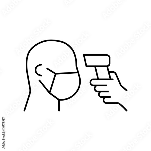 Body temperature check use gun scanner digital thermometer or contactless infrared thermometer for covid-19 outbreak. Illustration showing body temperature check icon.