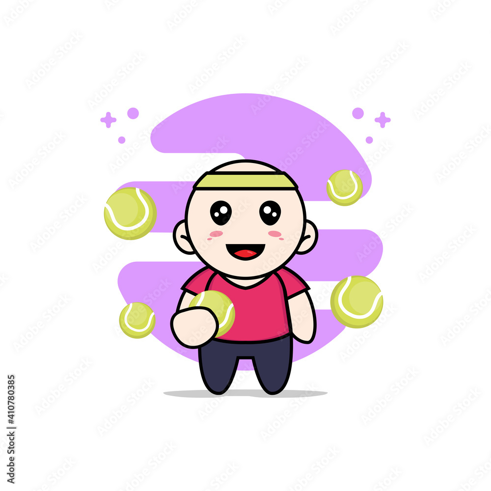 Fototapeta premium Cute kids character holding a tennis ball.