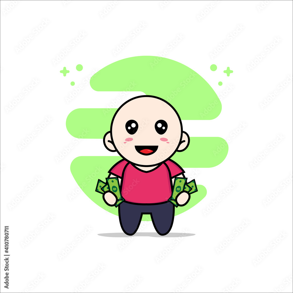 Cute kids character holding a money. Cute kids character holding a money.