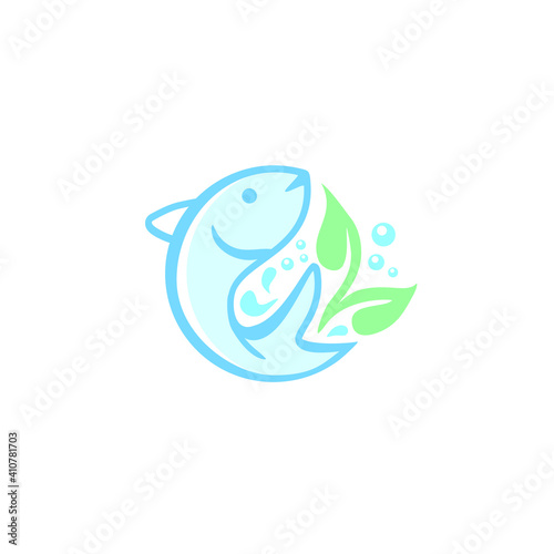 vector illustration fish and leaves, logo for aquaponics.