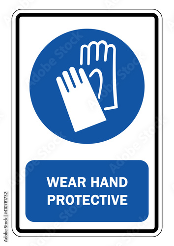 Mandatory symbols must wear gloves. Explanatory text on the background Vector illustration © Aungkoon