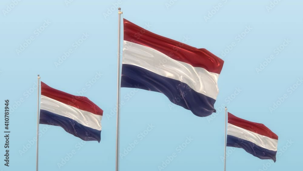 Netherlands Flag blowing in the wind with a blue sky With Alpha, 3D rendering Netherlands Flag blowing in the wind with a blue sky With Alpha, 3D rendering