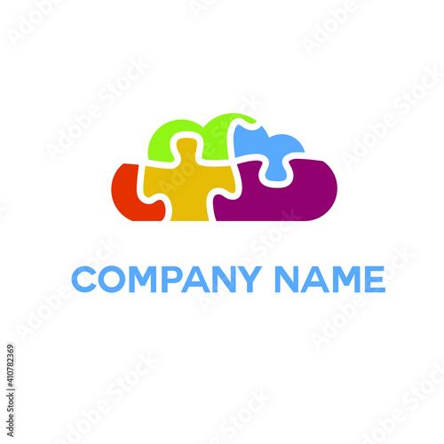 Cloud Puzzle Jigsaw for data base storage, technology theme, together icon, teamwork training service business logo vector concept