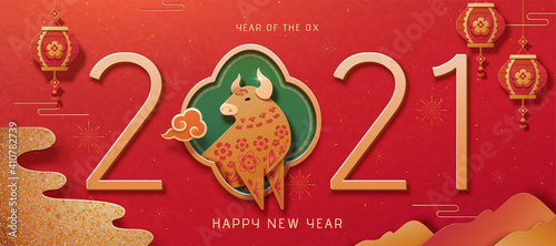 2021 year of the ox paperart banner