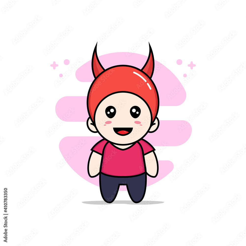 Cute kids character wearing devil costume.