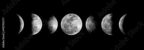 Phases of the Moon : Waxing Crescent, Waxing Gibbous, Waning Gibbous, and Waning Crescent. photo