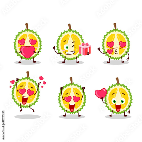 Slice of durian cartoon character with love cute emoticon