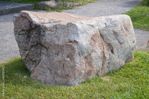 close up big stone in nature garden