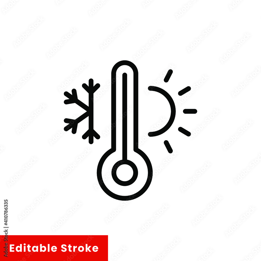 Weather temperature thermometer line icon. Outline style sign for web and app. Thermometer with cold and hot symbol. Vector illustration on white background. Editable stroke EPS 10 Weather temperature thermometer line icon. Outline style sign for web and app. Thermometer with cold and hot symbol. Vector illustration on white background. Editable stroke EPS 10