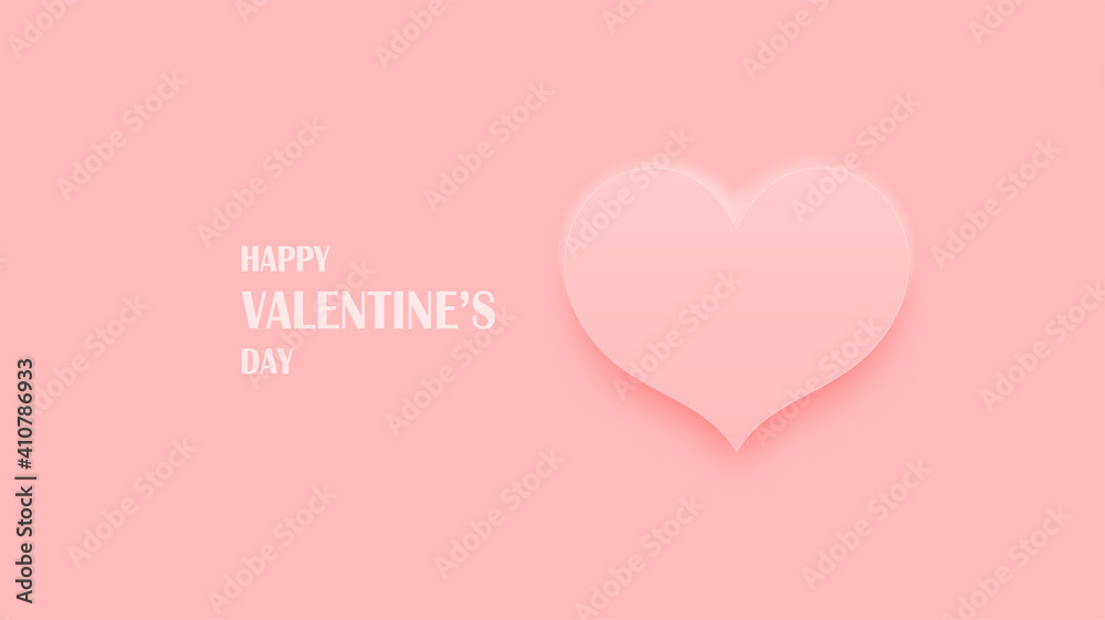 Peach pink background design with heart-shaped design neumorphism. Concept of love. Happy Valentine's day. Space for your graphic. Minimal style. Vector illustration.