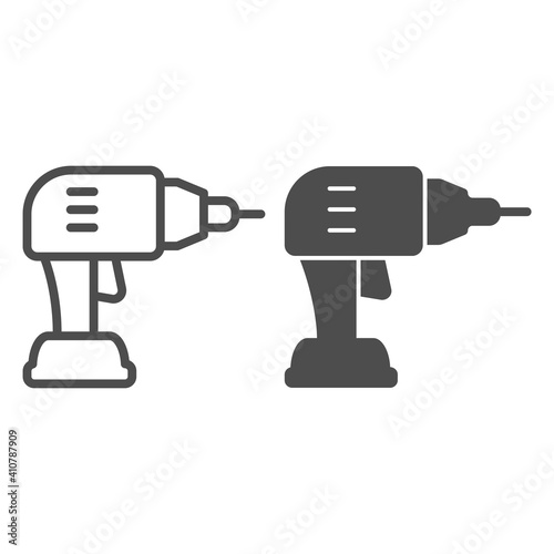 Electric drill line and solid icon, labour day concept, Screwdriver sign on white background, hand drill icon in outline style for mobile concept and web design. Vector graphics.