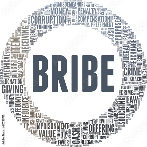 Bribe vector illustration word cloud isolated on a white background.
