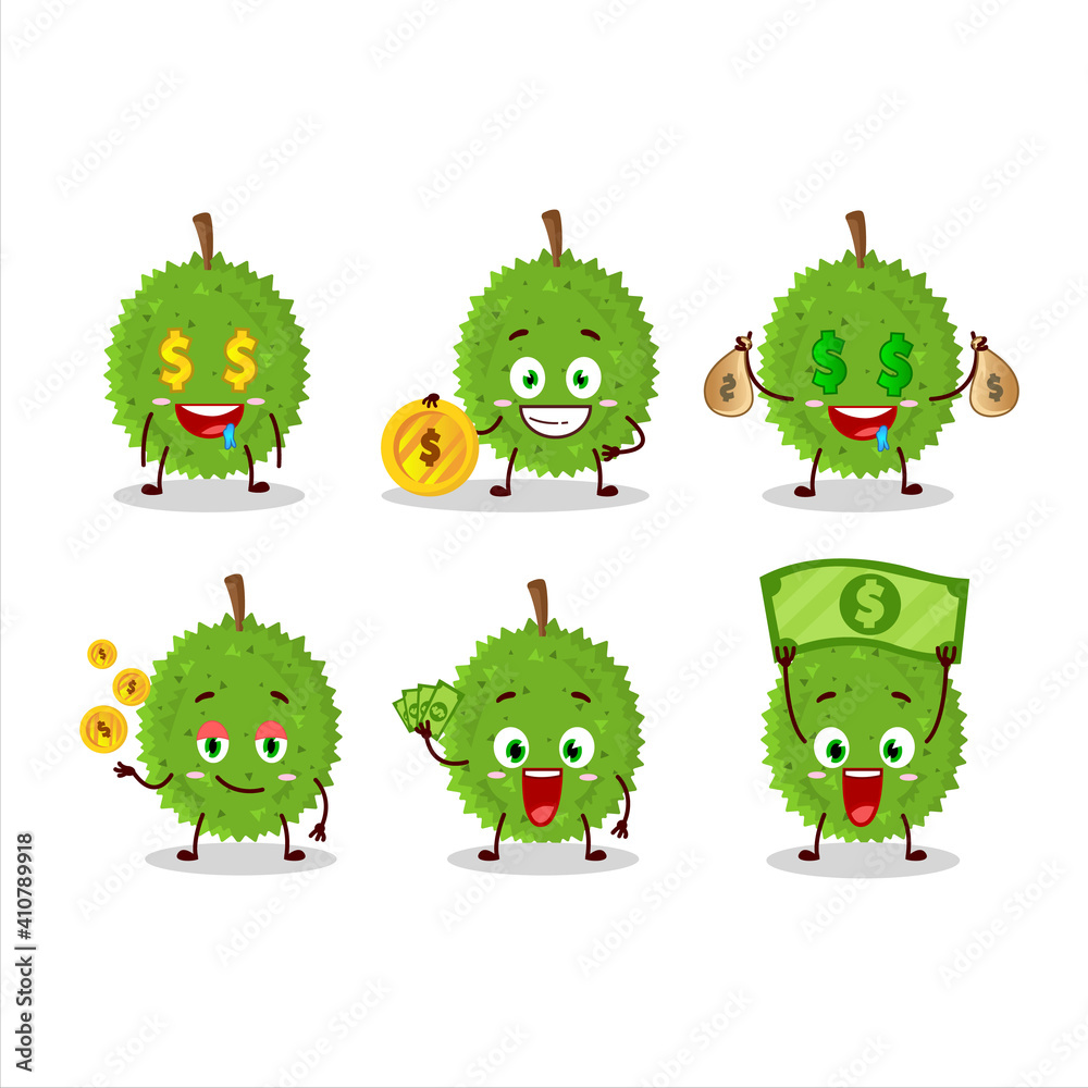 Durian cartoon character with cute emoticon bring money