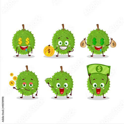 Durian cartoon character with cute emoticon bring money