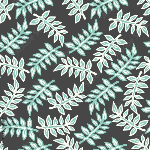 Vector Seamless Pattern about Fern Leaves Night Garden