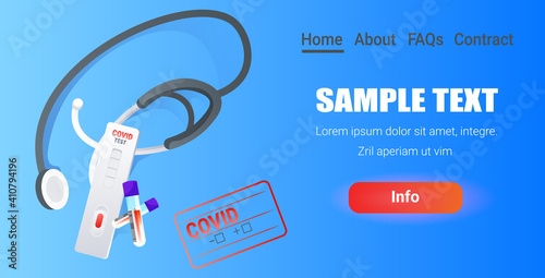 covid-19 swab nasal test and rapid cassette and stethoscope fight against coronavirus pandemic concept horizontal copy space vector illustration