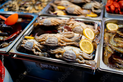 Pickled crabs in Gwangjang Market - Stock Photo