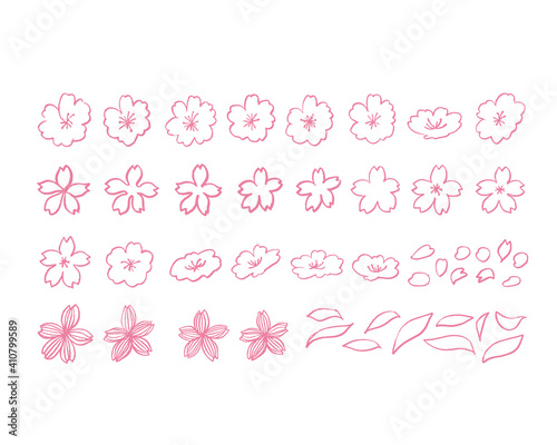 春の桜イラスト手書きセット　Hand drawn flower Cherry blossom vector illustration  for spring