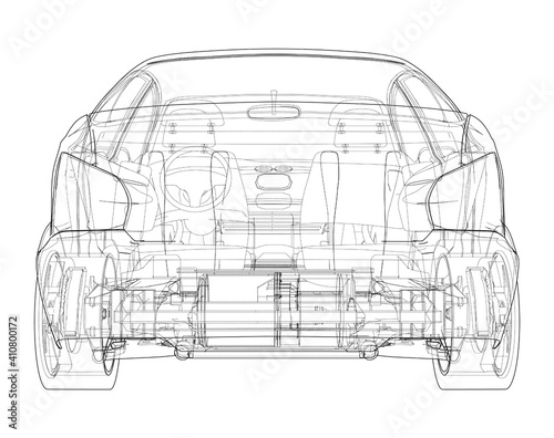 Electric Car With Chassis. Vector rendering of 3d