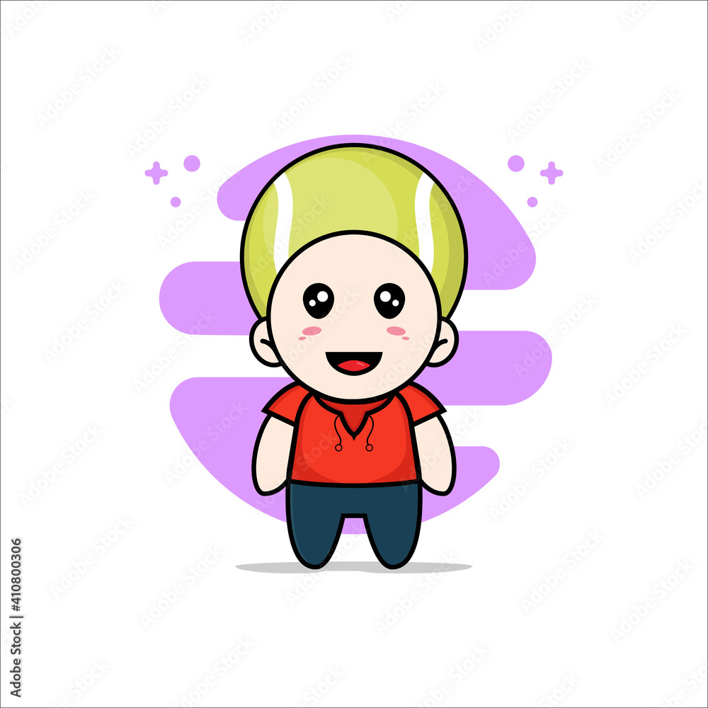 Cute kids character wearing tennis ball costume.