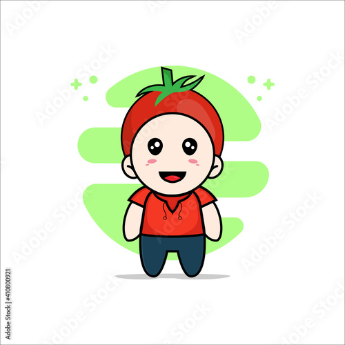 Cute kids character wearing tomato costume.