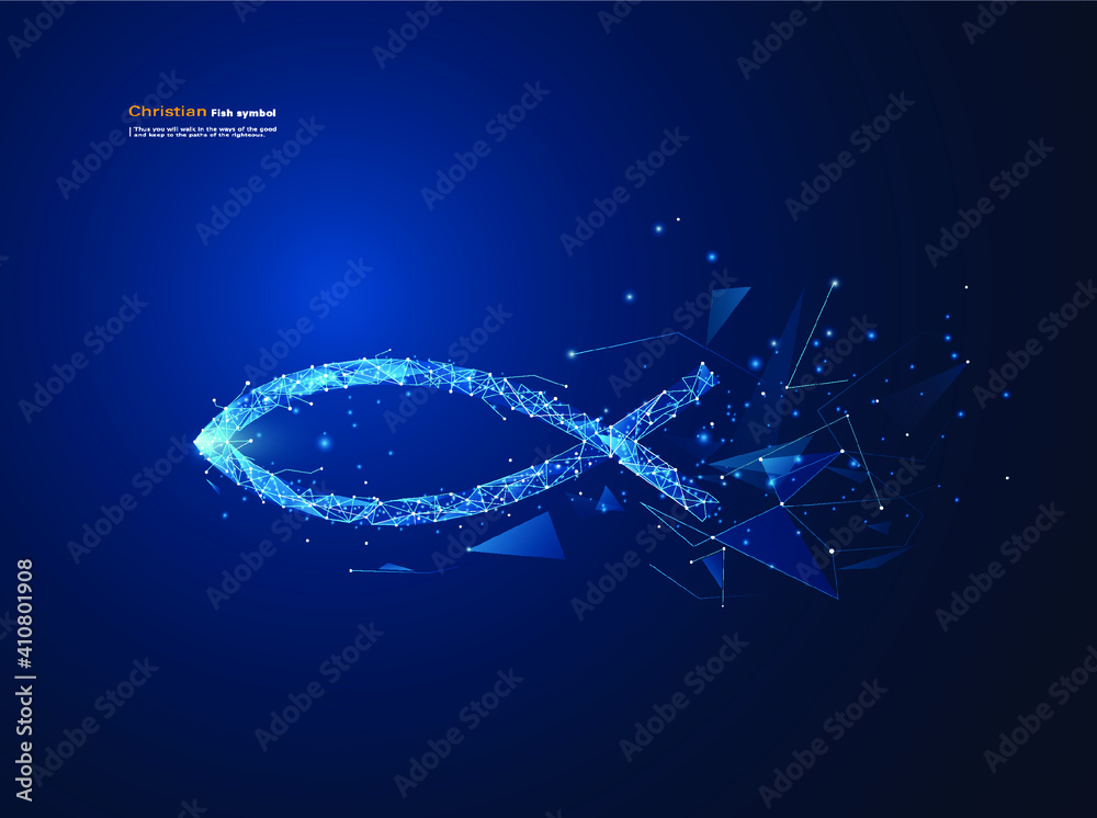 Christian fish symbol, Sign of the fish or the Jesus fish. Low poly