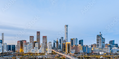 High-view night scenery of CBD buildings in Beijing, China 