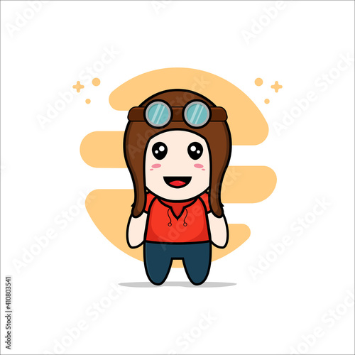Cute kids character wearing pilot helmet.