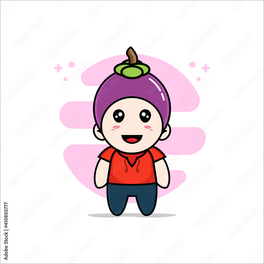 Cute kids character wearing mangosteen costume. Cute kids character wearing mangosteen costume.