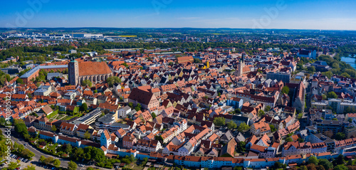 Aerial view of the city Ingolstadt in Germany, Bavaria in spring 