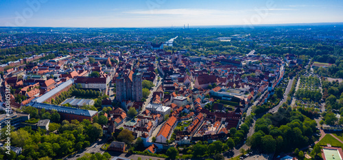 Aerial view of the city Ingolstadt in Germany, Bavaria in spring 