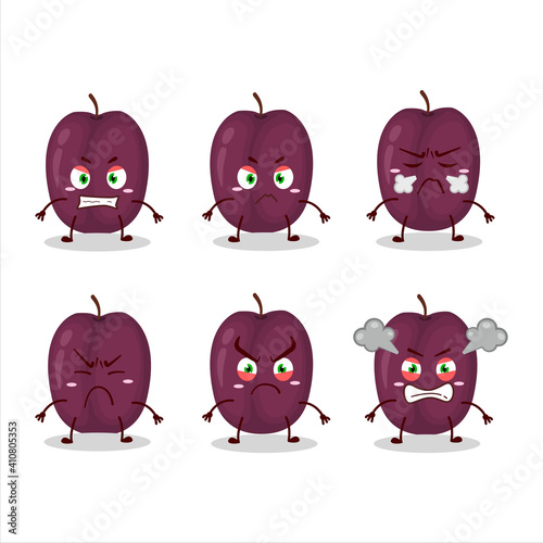 Plum cartoon character with various angry expressions