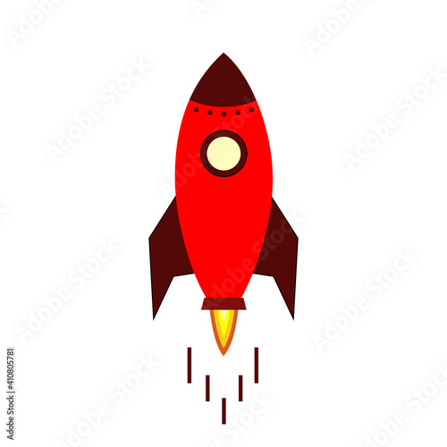 Rocket fly icon. Design rocket space ship in flat style. Start up Business. Vector Illustration isolated on white.