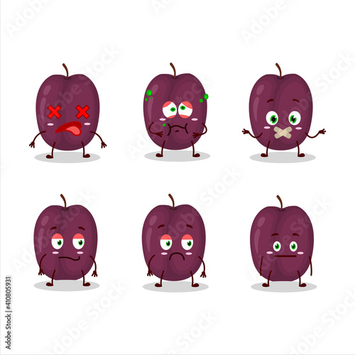 Plum cartoon in character with nope expression