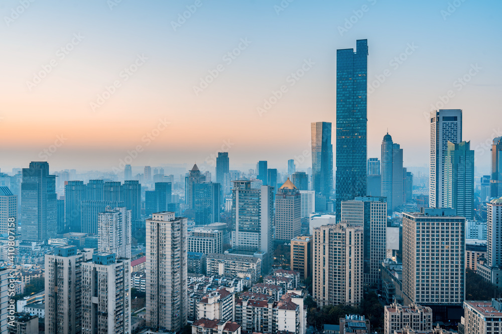 Dusk scenery of Nanjing city skyline in Jiangsu, China 