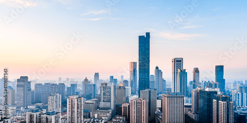 Dusk scenery of Nanjing city skyline in Jiangsu  China 