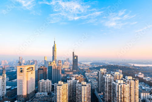 Dusk scenery of Zifeng Building and city skyline in Nanjing  Jiangsu  China 