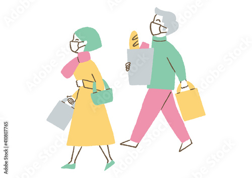 買い物帰りの夫婦_マスク