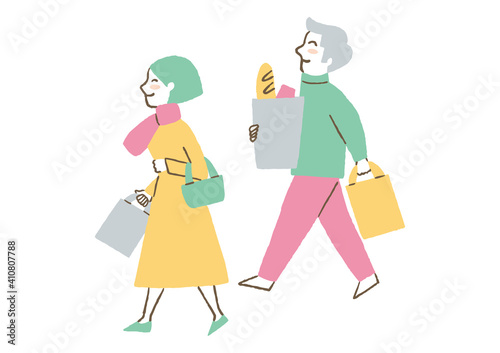 買い物帰りの夫婦