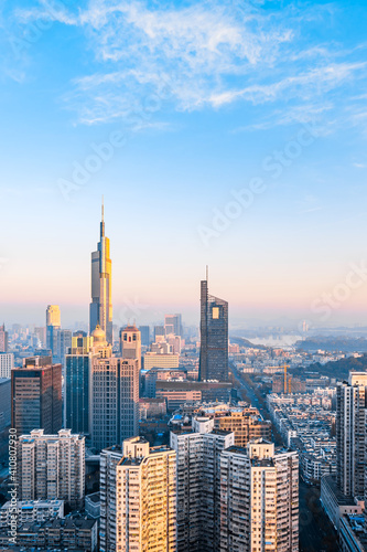 Dusk scenery of Zifeng Building and city skyline in Nanjing, Jiangsu, China  © Govan