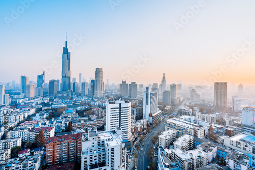Dusk scenery of Zifeng Building and city skyline in Nanjing, Jiangsu, China 