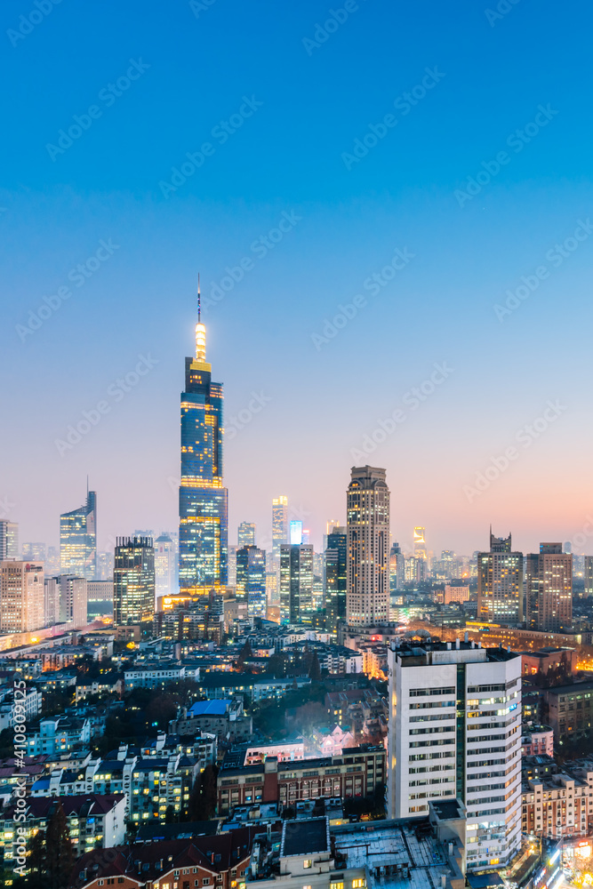 Night view of Zifeng Building and city skyline in Nanjing, Jiangsu, China 