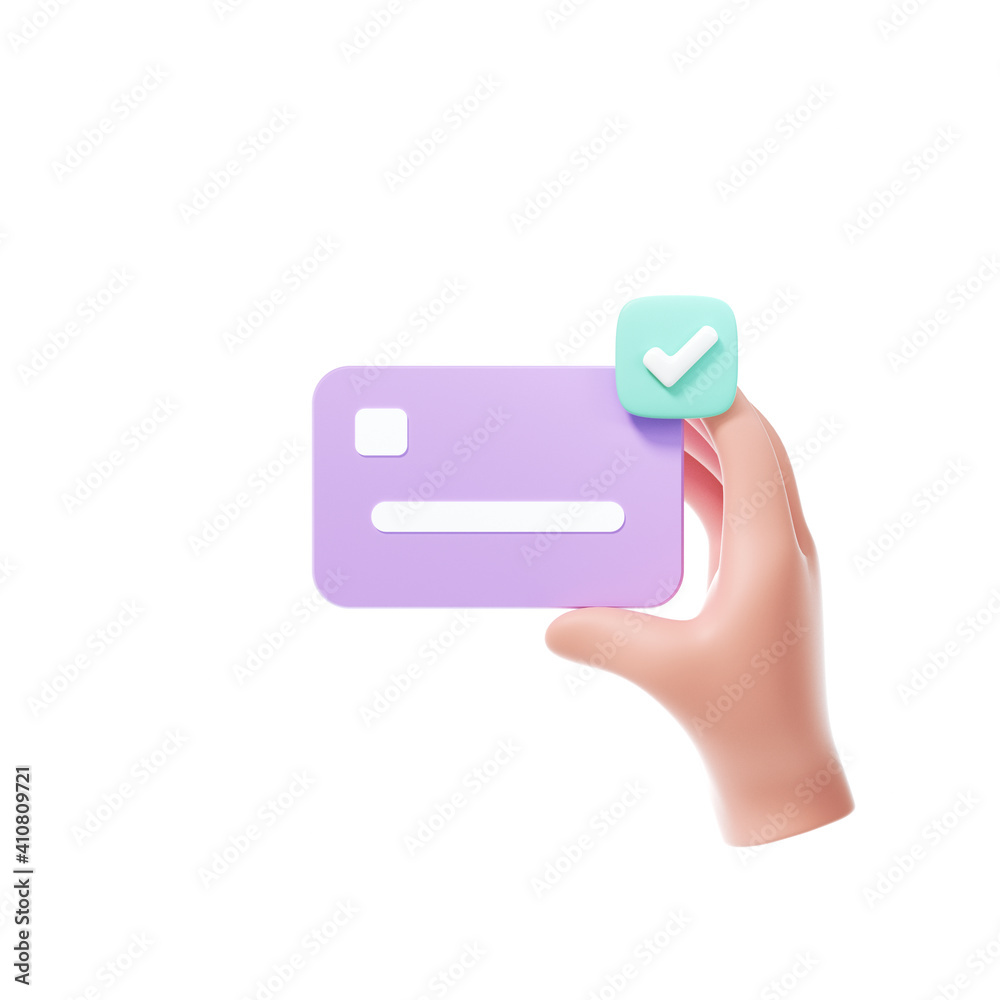 3D hand using credit card to online payment, online mobile banking and payment transaction on white background 3D hand using credit card to online payment, online mobile banking and payment transaction on white background