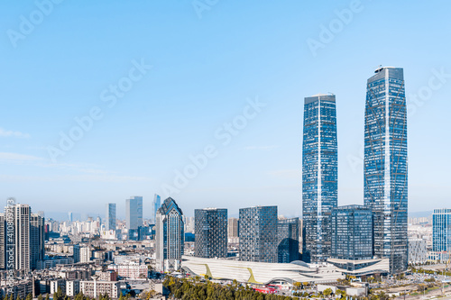 Sunny view of Kunming twin towers and city skyline in Yunnan, China 