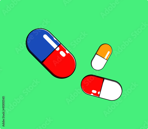 capsule with pills. A set of icons of medicines in different colors.