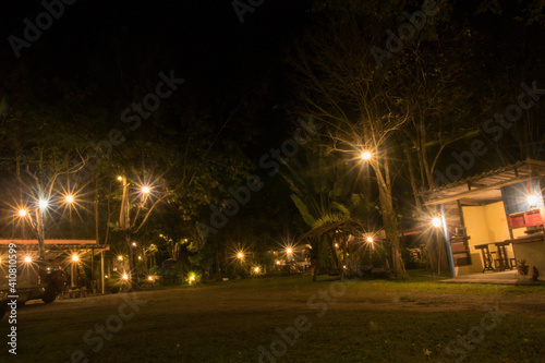 Beautiful night light sparkle in camping resort Thailand